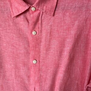 Nautica Men's Casual Pink Button Down Linen Shirt